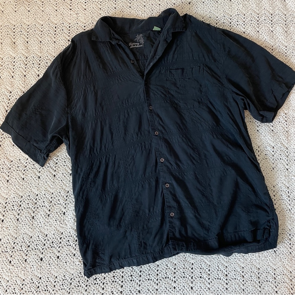 Tommy Bahama Silk Check Short Sleeve Hawaiian Shirt Washed Black (XLarge/Tall)